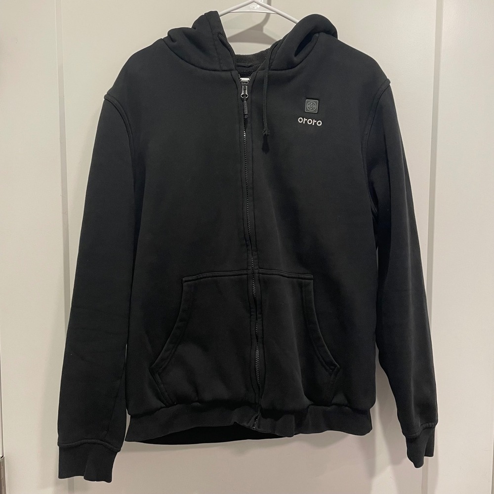 Ororo Men's Heated Full Zip‎ Hoodie Black Fleece Lined Sweatshirt Size Medium
